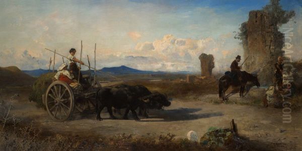 Travelers on the Via Appia Oil Painting by Anton Romako