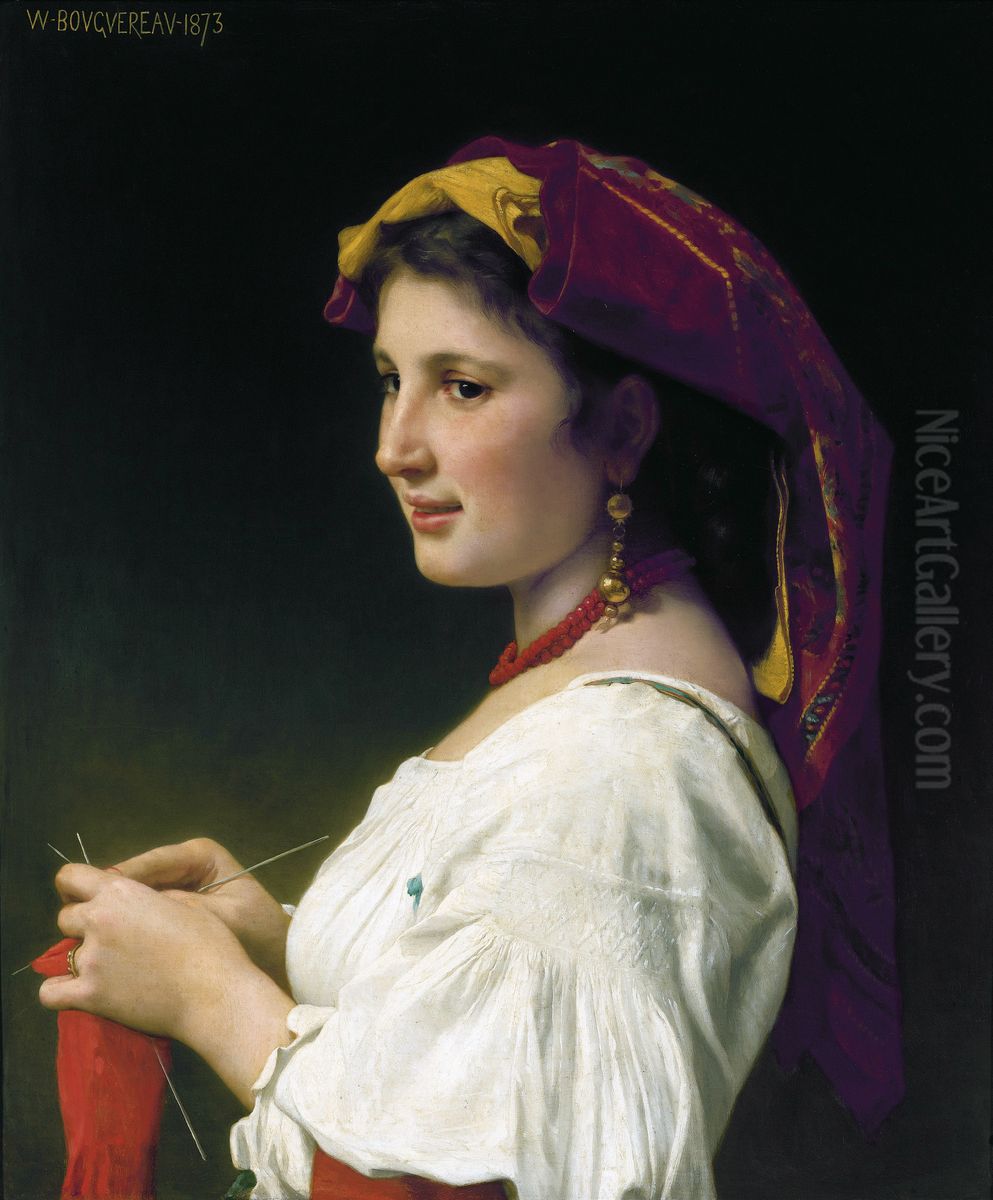 Tricoteuse Oil Painting by William-Adolphe Bouguereau
