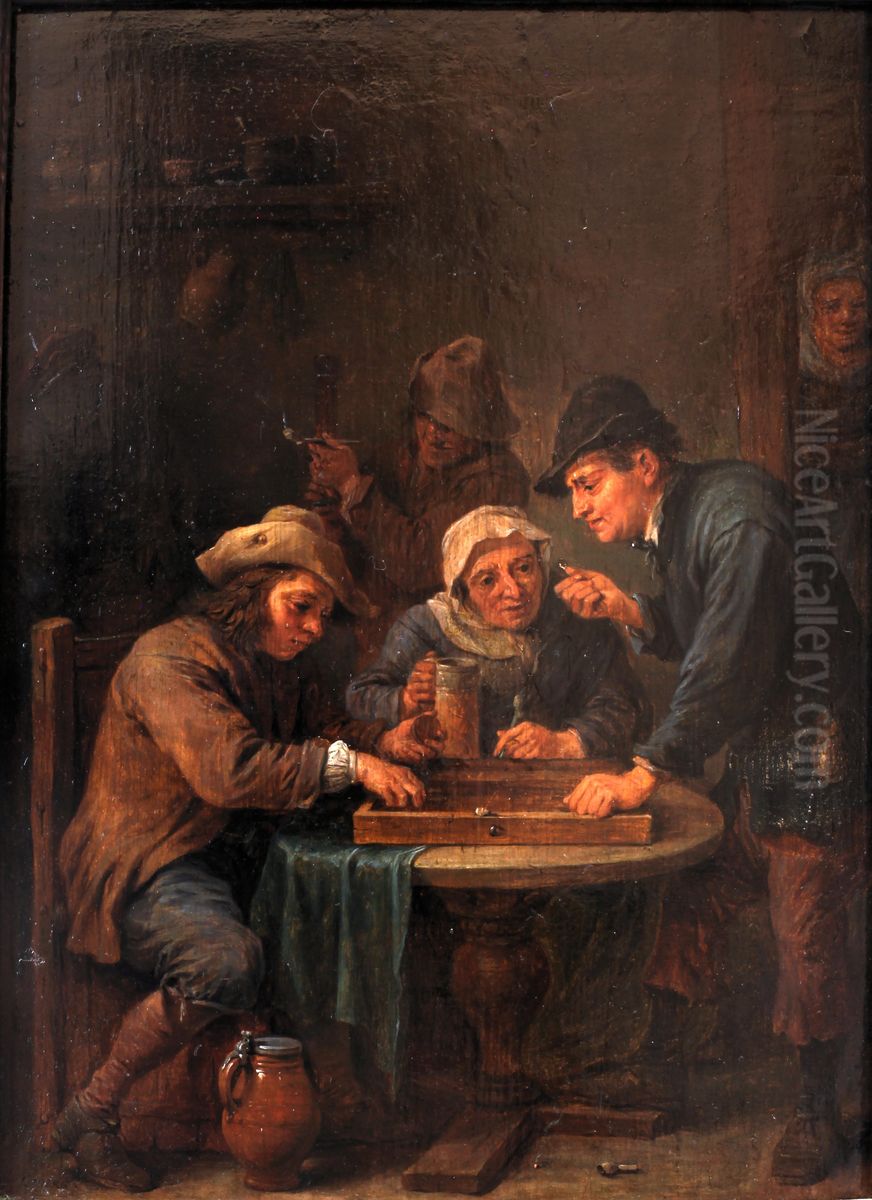 Trictrac players Oil Painting by David Teniers the Younger