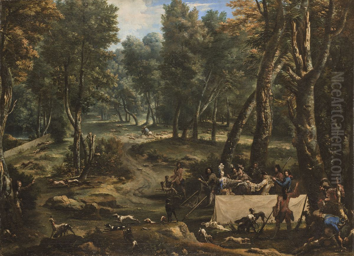 A Medici Hunting Party Oil Painting by Alessandro Magnasco