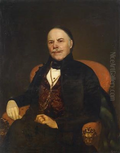 Portrait of a Gentleman in a Red Armchair, Oil Painting by Georg Martin Ignaz Raab