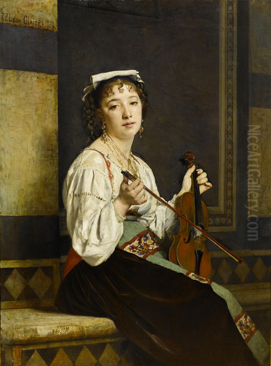 Italian Musician Oil Painting by Pierre-Paul-Leon Glaize