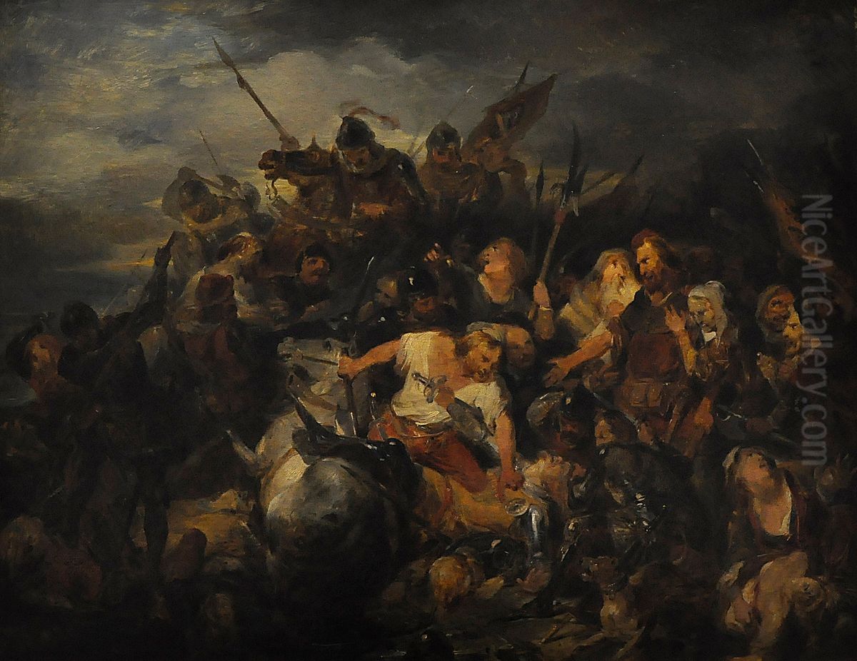 De slag der Gulden Sporen Oil Painting by Nicaise de Keyser