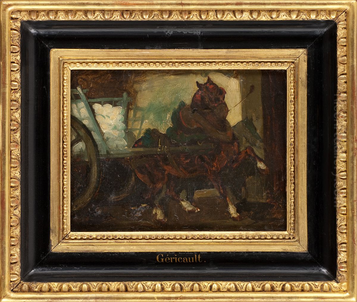 Un cheval attele a un chariot Oil Painting by Theodore Gericault
