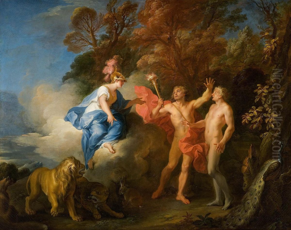 La Formation de l'Homme par Promethee avec l'aide de Minerve Oil Painting by Louis de Silvestre