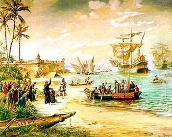 Estacio de Sa in Sao Vicente, 1565 (Departing of Estacio de Sa) Oil Painting by Benedito Calixto