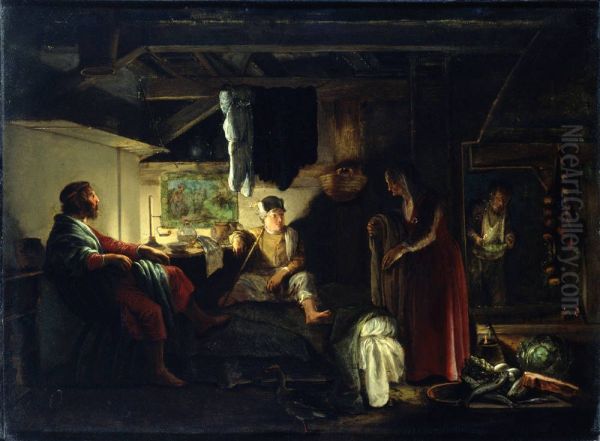 Jupiter and Mercury in the House of Philemon and Baucis Oil Painting by Adam Elsheimer