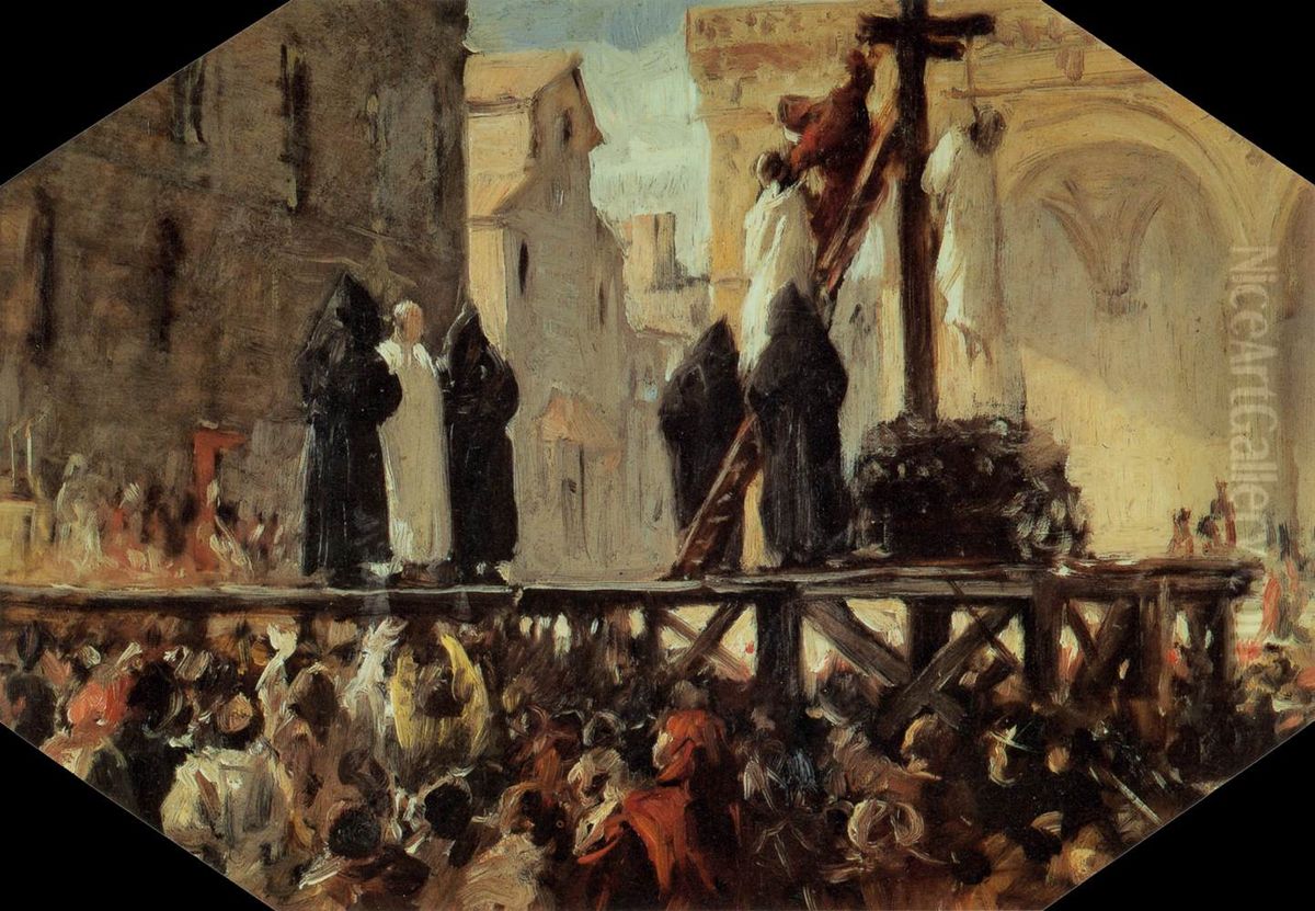 Supplizio di Savonarola. Studio Oil Painting by Stefano Ussi