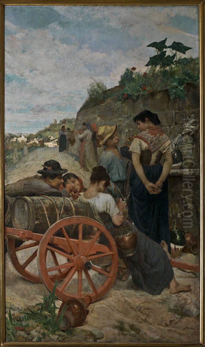 At the fountain Oil Painting by Egisto Ferroni