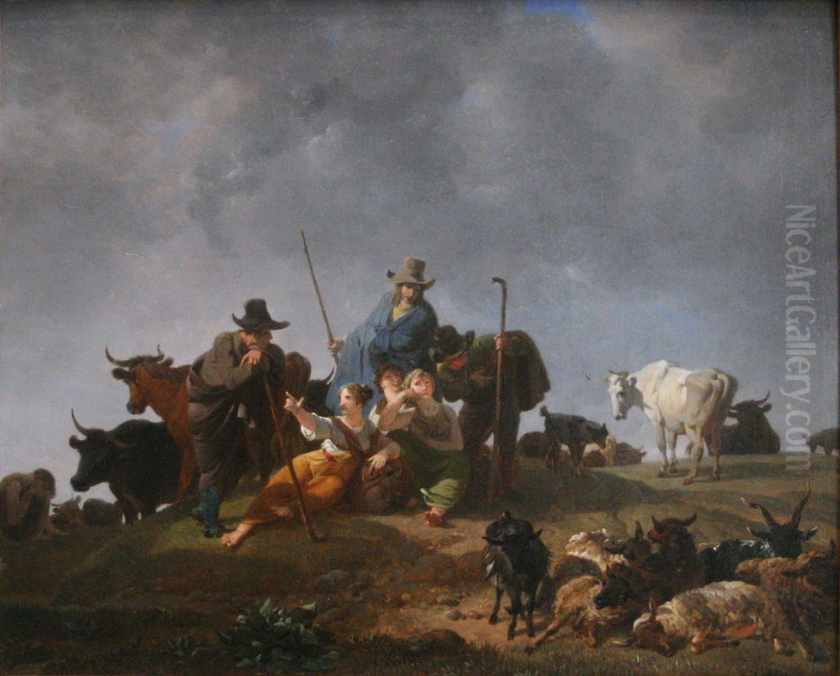 Bergers au repos Oil Painting by Nicolas-Antoine Taunay
