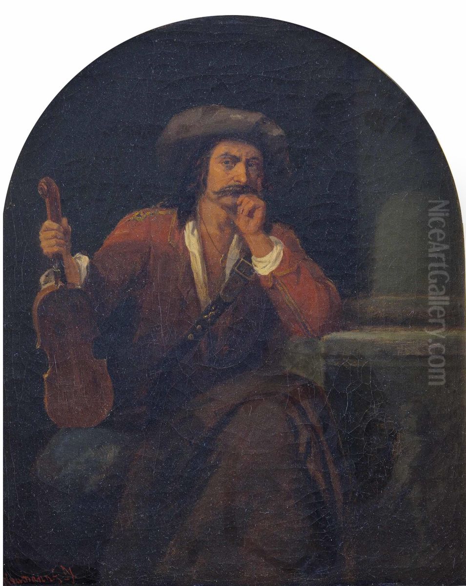 Hungarian violinist Oil Painting by Alexander Neumann