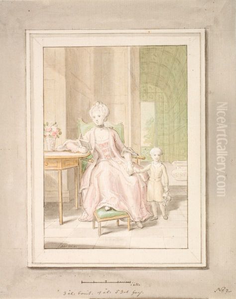 Dronning Caroline Mathilde med kronprins Frederik. Andet udkast. Oil Painting by Peder Als