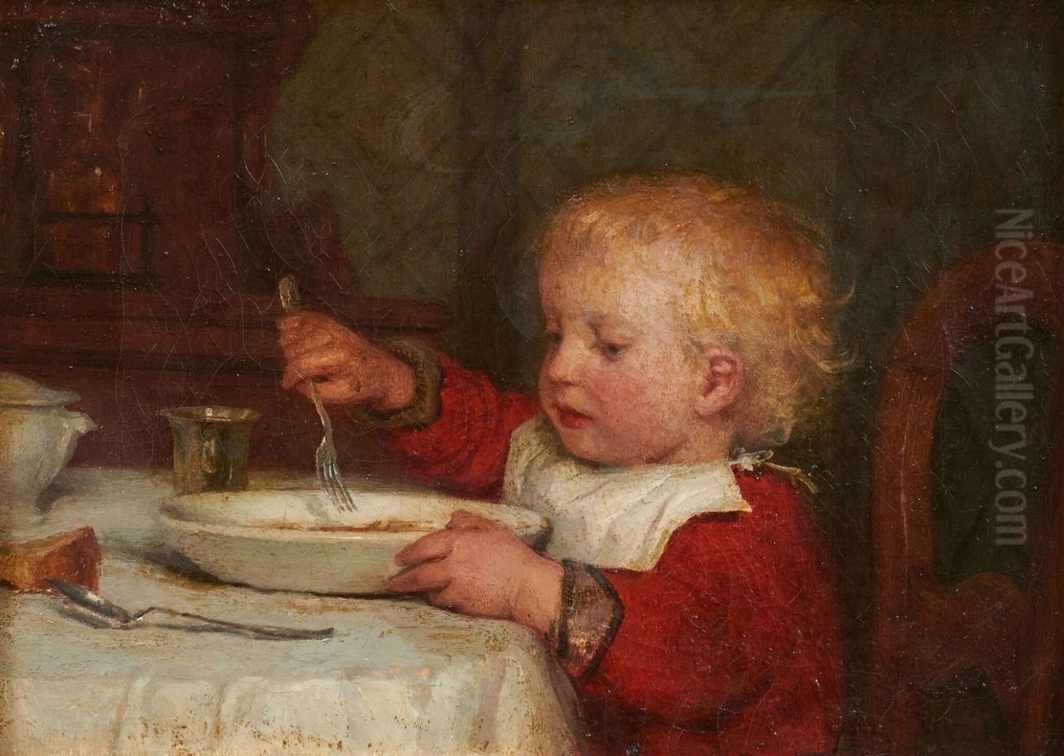 Boy at table II Oil Painting by Albert Anker