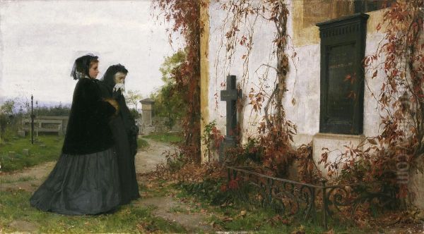 Auf dem Friedhof Oil Painting by Albert Anker