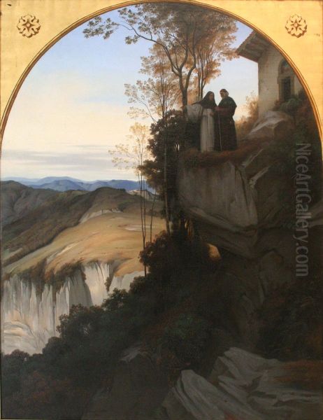Vue prise dans les Apennins sur le sommet du mont Lavernia Oil Painting by Edouard Francois Bertin