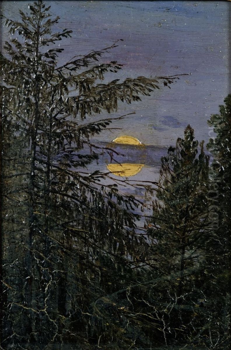 Moonlight over pine trees Oil Painting by Carl Gustav Carus