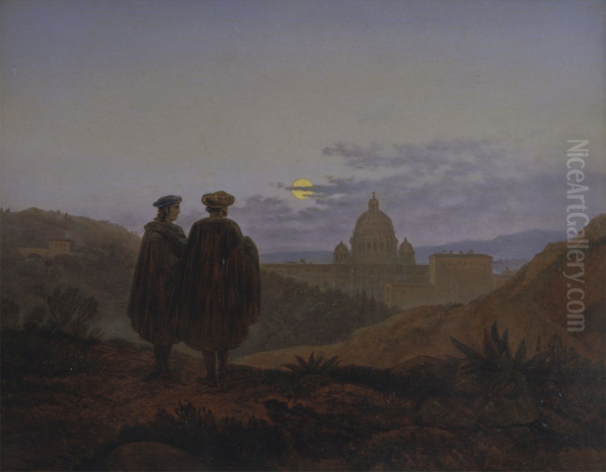 Erinnerung an Rom II (Blick auf die Peterskirche in Rom. Im Vordergrund Raffael und Michelangelo) Oil Painting by Carl Gustav Carus