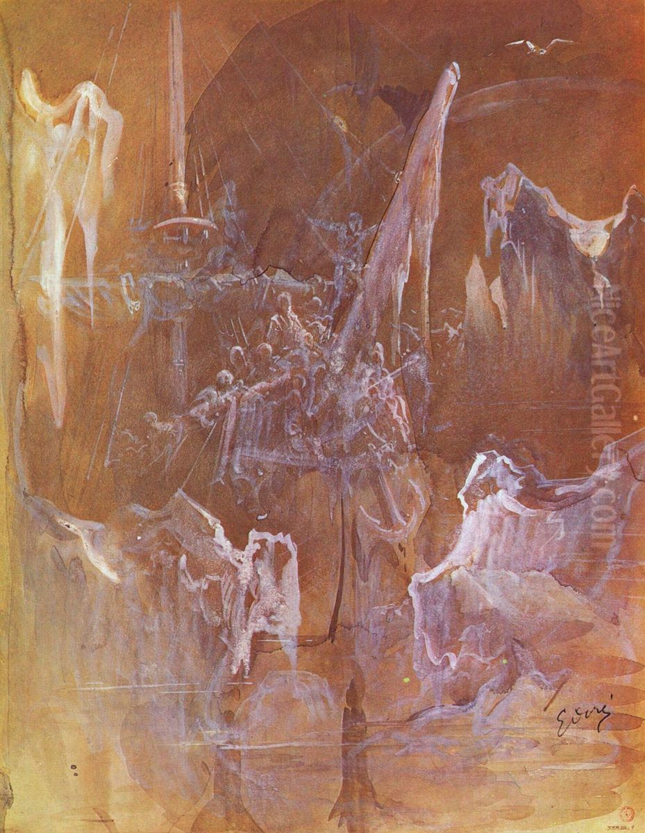 Schiff zwischen Eisbergen Oil Painting by Gustave Dore