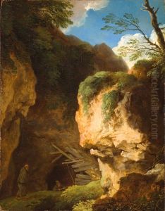 Paysage, Deux ermites a l'entree d'une grotte