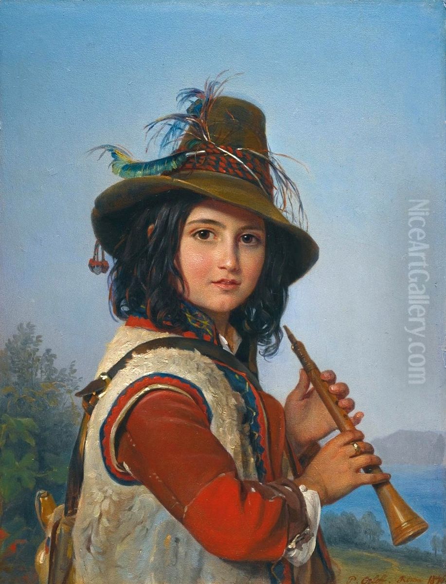 Portrait of an Italian shepherd boy with a flute Oil Painting by Pimen Orlov