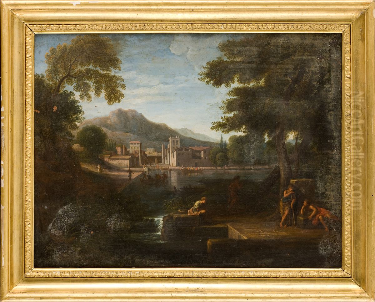 Paysage avec ville Oil Painting by Nicolas Poussin