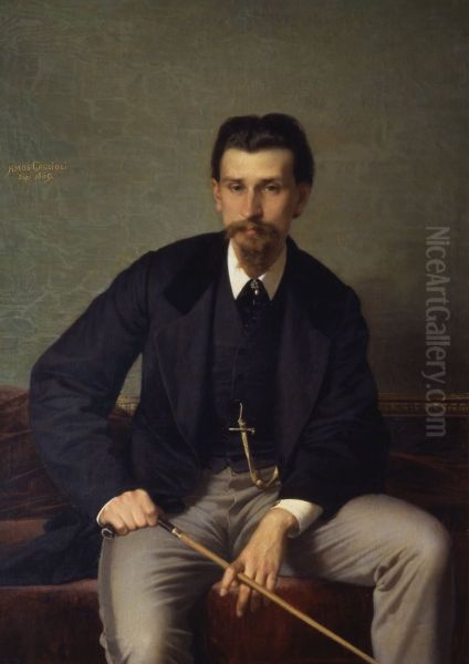 Portrait of the painter Augusto Betti Oil Painting by Amos Cassioli