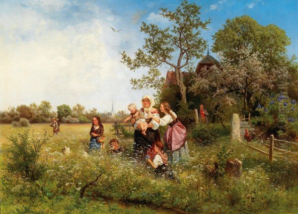 A springtime landscape Oil Painting by Eduard Leonhardi