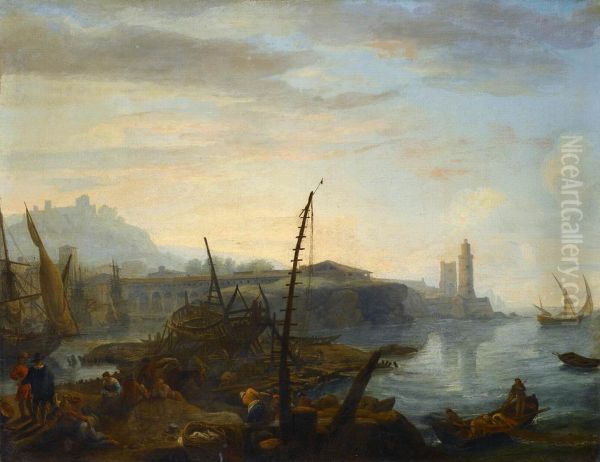 Mediterranean Port Oil Painting by Adrien Manglard