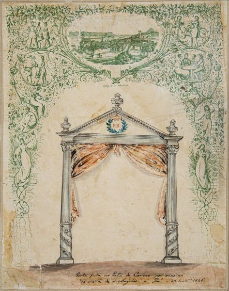 Porta feita no patio do Carmo, por ocasiao da visita de S. Majestade a Itu Oil Painting by Miguelzinho Dutra