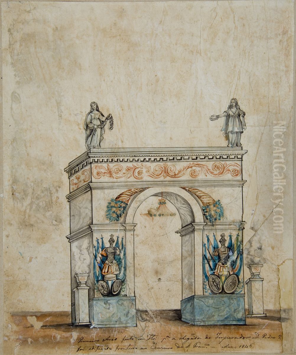 Primeiro arco feito em Itu para a chegada do Imperador D. Pedro II, edificado fronteiro ao Cruzeiro de S. Francisco Oil Painting by Miguelzinho Dutra