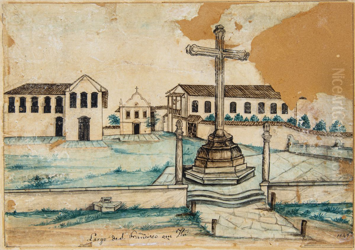 Largo de Sao Francisco em Itu Oil Painting by Miguelzinho Dutra