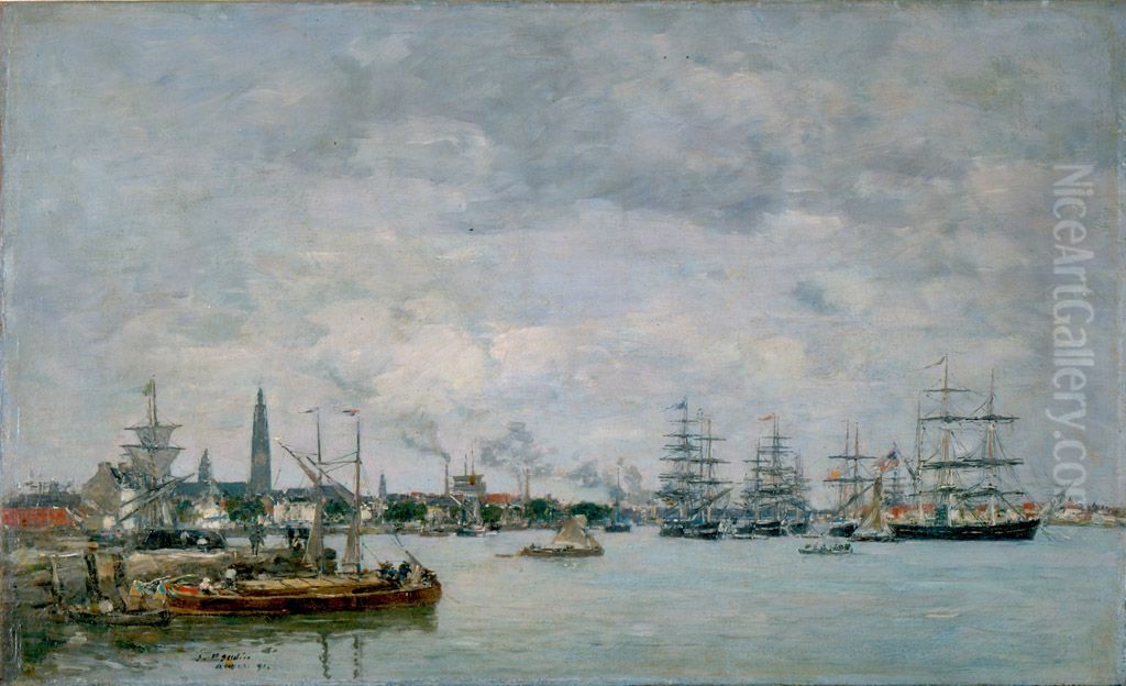 Antwerpen. Schiffe auf der Schelde Oil Painting by Eugene Louis Boudin