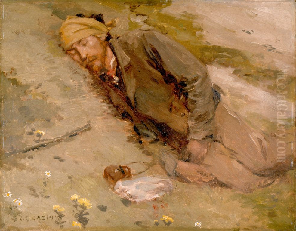 Henri Duhem se reposant dans les dunes Oil Painting by Jean-Charles Cazin