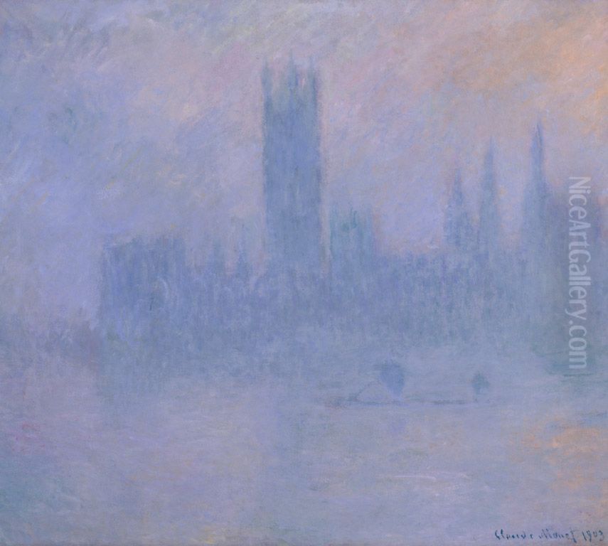 Houses of Parliament, Symphonie in blau Oil Painting by Claude Oscar Monet