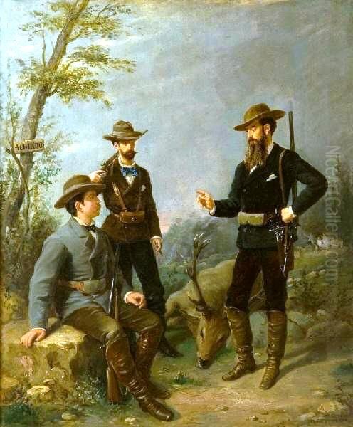 El duque de Montpensier y sus companeros de caza en el Coto de Donana Oil Painting by Manuel Cabral y Aguado Bejarano