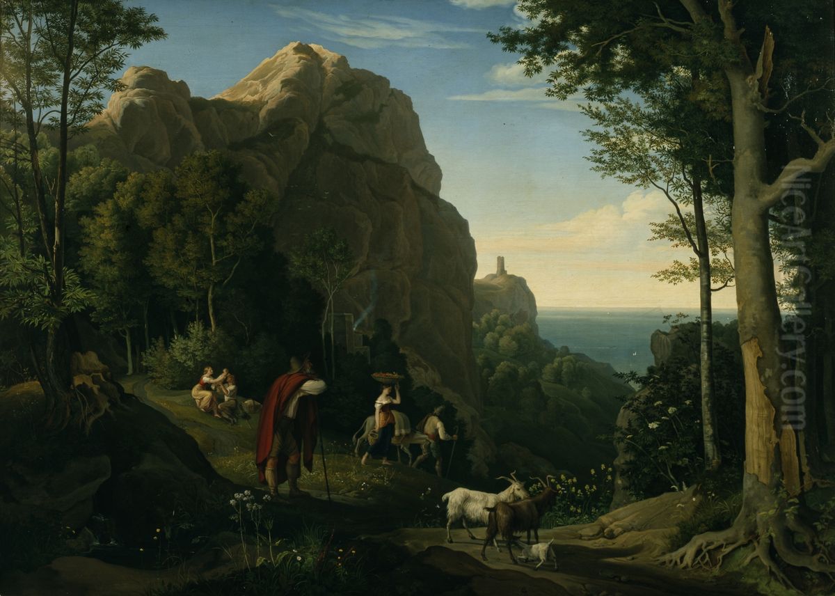 Tal bei Amalfi mit Aussicht auf die Bucht von Salerno Oil Painting by Ludwig Richter
