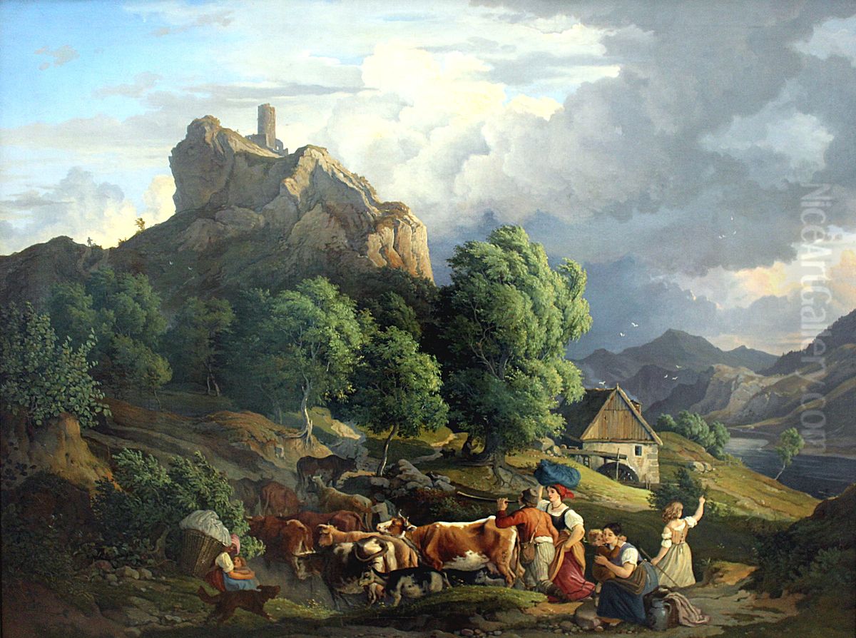 Aufsteigendes Gewitter am Schreckenstein bei Aussig Oil Painting by Ludwig Richter
