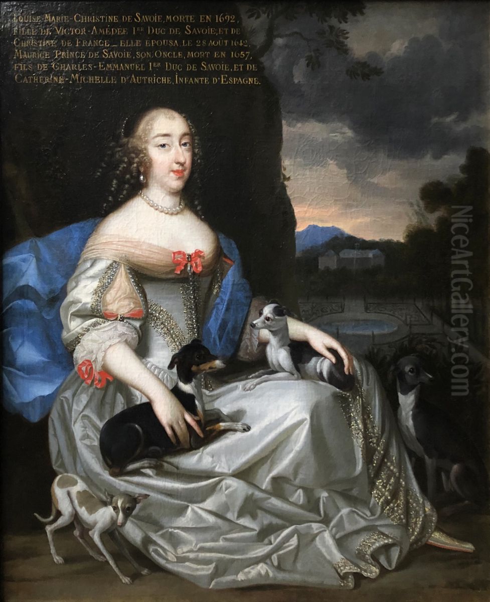 Portrait of Anne Marie Louise d'Orleans with a posthumous inscription identifying her as Luisa Cristina of Savoy Oil Painting by Henri and Charles Beaubrun