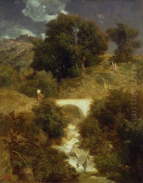 Roman Landscape with a Bridge Oil Painting by Arnold Bocklin