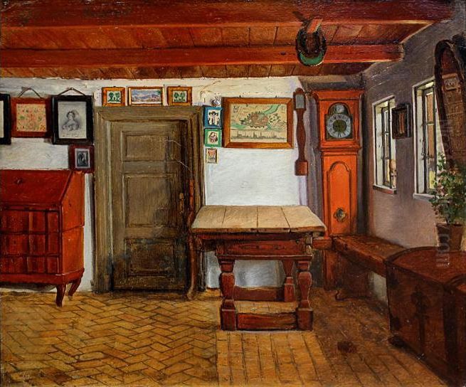Farmhouse Interior in Vallerod Oil Painting by Hans Jorgen Hammer