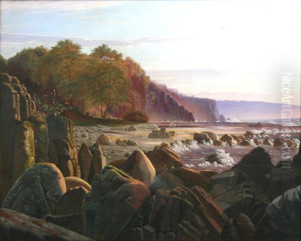 Sunrise at the coast of Moesgaard, Aarhus. Oil Painting by Vilhelm Kyhn