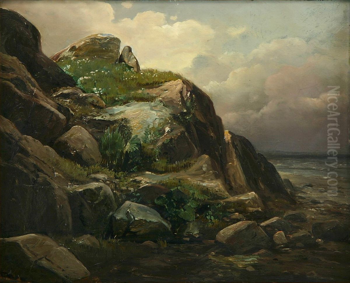 Costal scene with rocks. (2) Oil Painting by Janus Andreas Bartholin La Cour