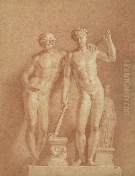 A Statue of Two Male Figures Oil Painting by Giovanni Domenico Campiglia