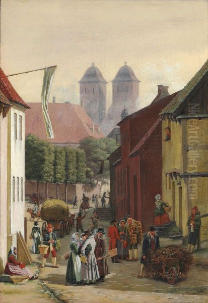 A Market Day in Viborg Oil Painting by Martinus Rorbye