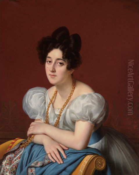 Portrait of a young woman leaning on a meridienne Oil Painting by Louise Hersent