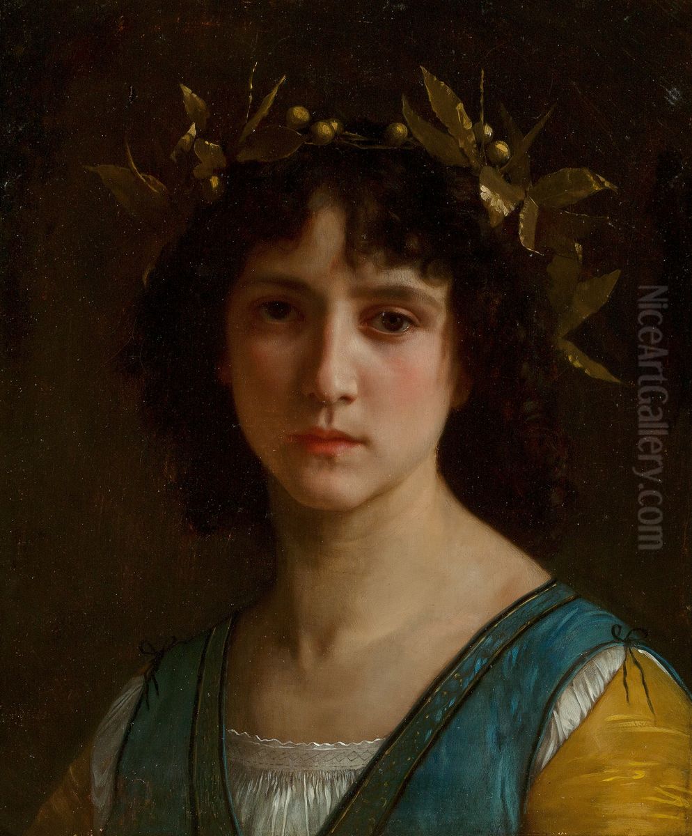 Head of an Italian girl with a laurel wreath Oil Painting by William-Adolphe Bouguereau
