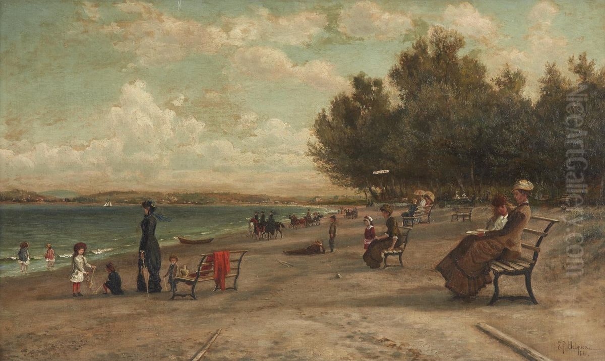 Beach Scene Oil Painting by Sylvester Phelps Hodgdon