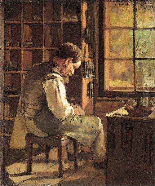 Der Schuster am Fenster Oil Painting by Ferdinand Hodler