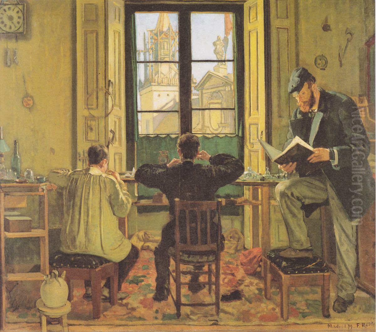 Uhrmacherwerkstatte in Madrid Oil Painting by Ferdinand Hodler
