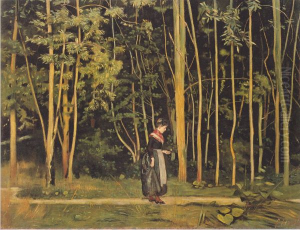 Spaziergangerin am Waldrand Oil Painting by Ferdinand Hodler